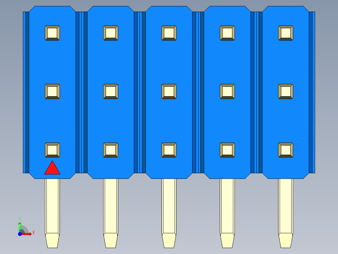彩色公排针 100mil 2.54mm 系列-DS1022_blue_3x05p_100mil_TypeD_rev1.0前视图