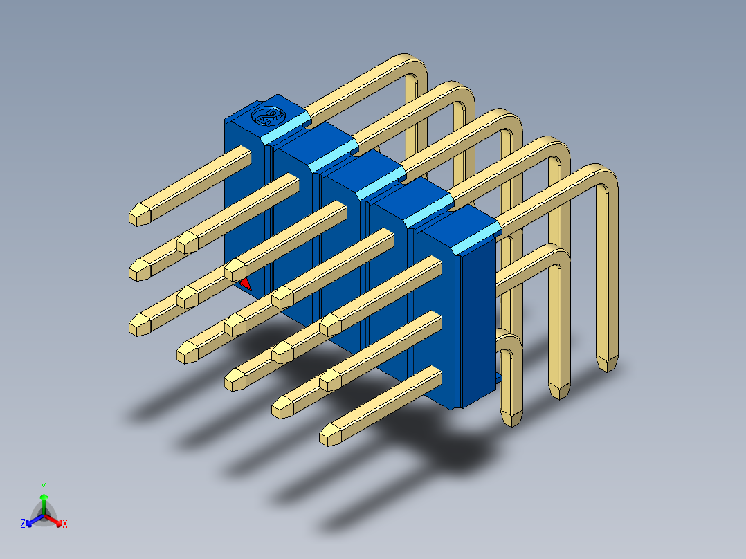 彩色公排针 100mil 2.54mm 系列-DS1022_blue_3x05p_100mil_TypeD_rev1.0正等轴测图