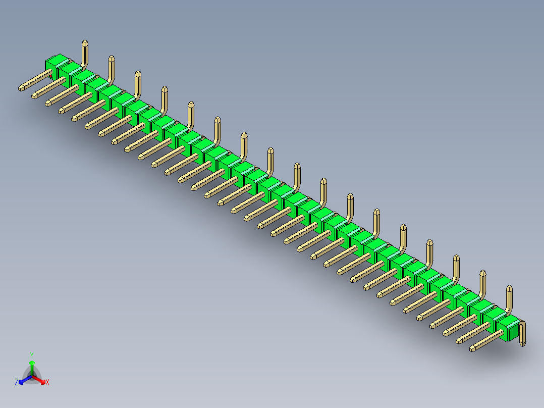 彩色公排针 100mil 2.54mm 系列-DS1022_green_35p_100mil_Type_SMT_R2_rev1.0正等轴测图