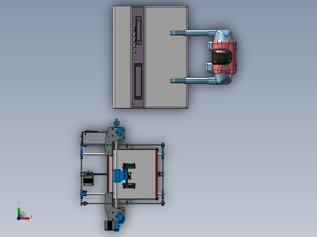 三轴钣金框架打印机3d图纸 智能数控控制3d打印机3D三维模型前视图