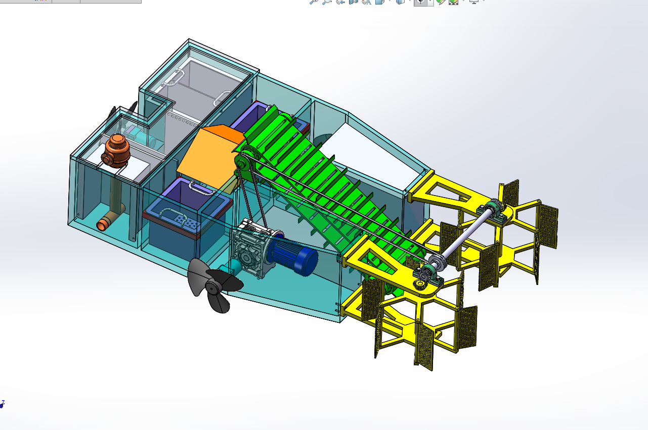 水面垃圾打捞船 清洁船打包设计含三维+二维+说明书