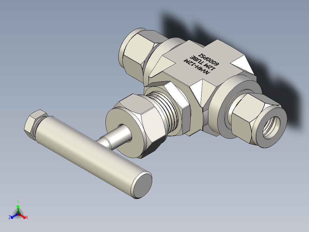 不锈钢整体阀盖针形阀，NV系列正等轴测图