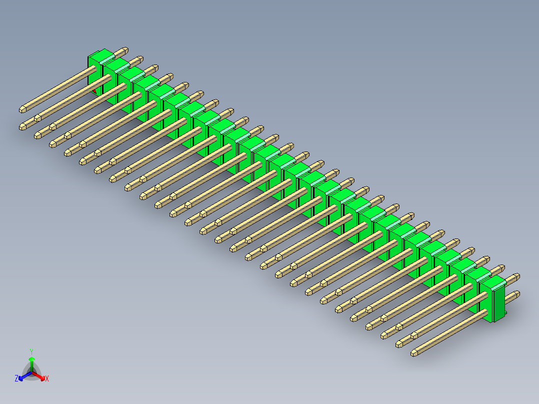 彩色公头100mil（2.54mm）系列-DS1021_green_2x27p_100mil_Type5_rev1.0正等轴测图
