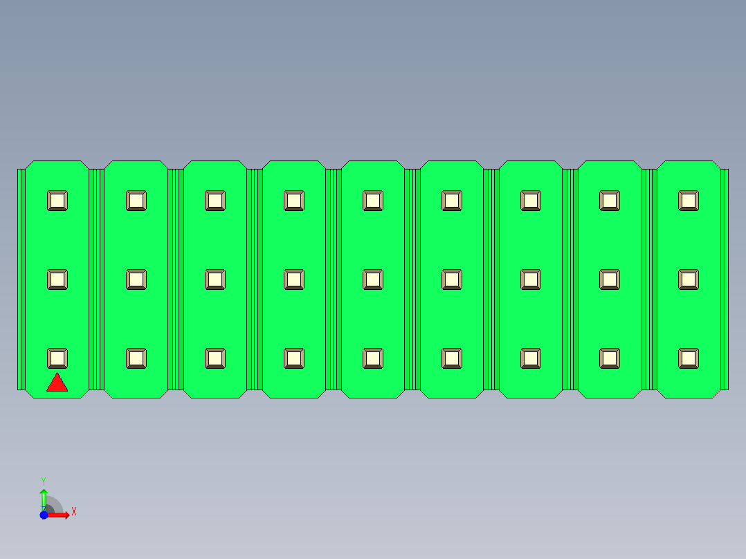 彩色公头100mil（2.54mm）系列-DS1021_green_3x09p_100mil_Type19_rev1.0前视图