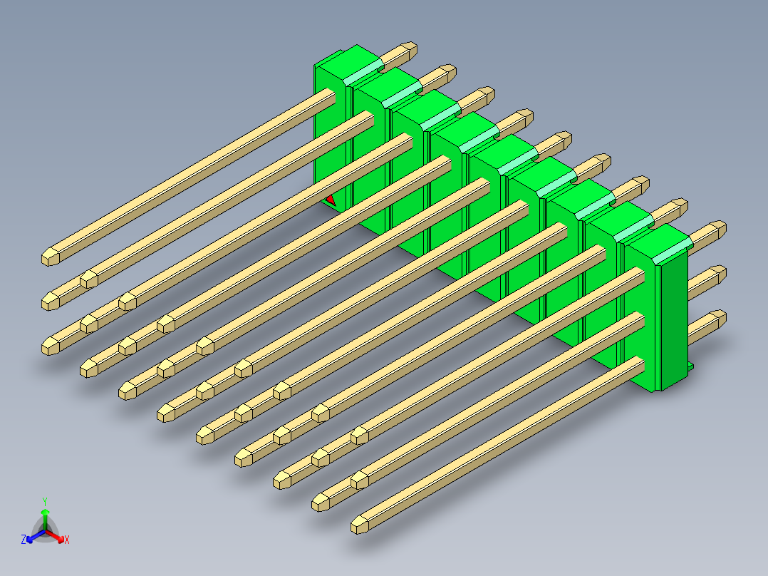彩色公头100mil（2.54mm）系列-DS1021_green_3x09p_100mil_Type19_rev1.0正等轴测图