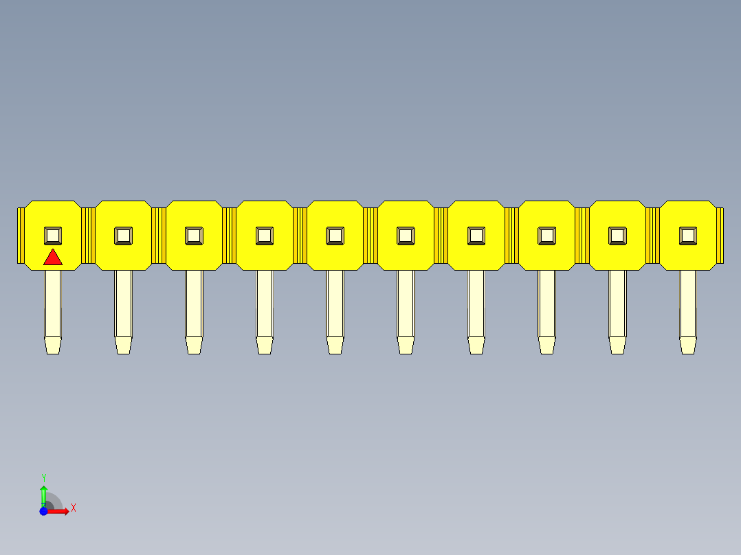 彩色公排针 100mil 2.54mm 系列-DS1022_yellow_1x10p_100mil_TypeD_rev1.0前视图