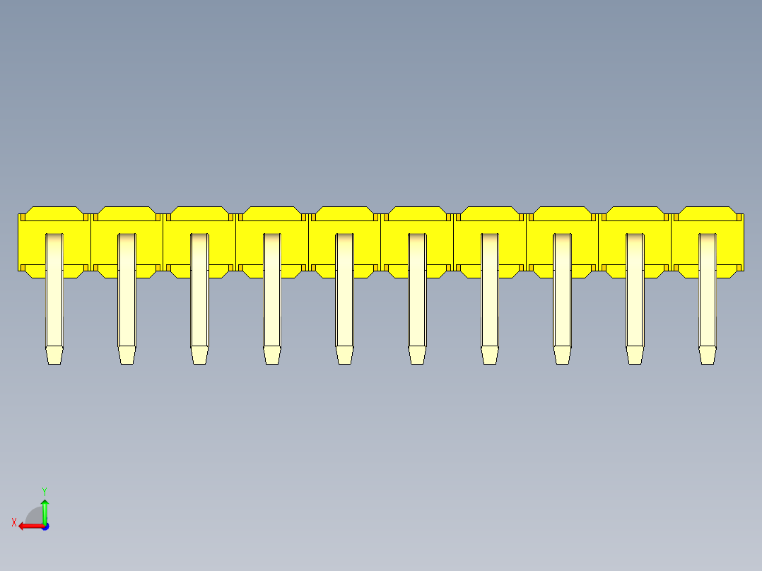 彩色公排针 100mil 2.54mm 系列-DS1022_yellow_1x10p_100mil_TypeD_rev1.0后视图