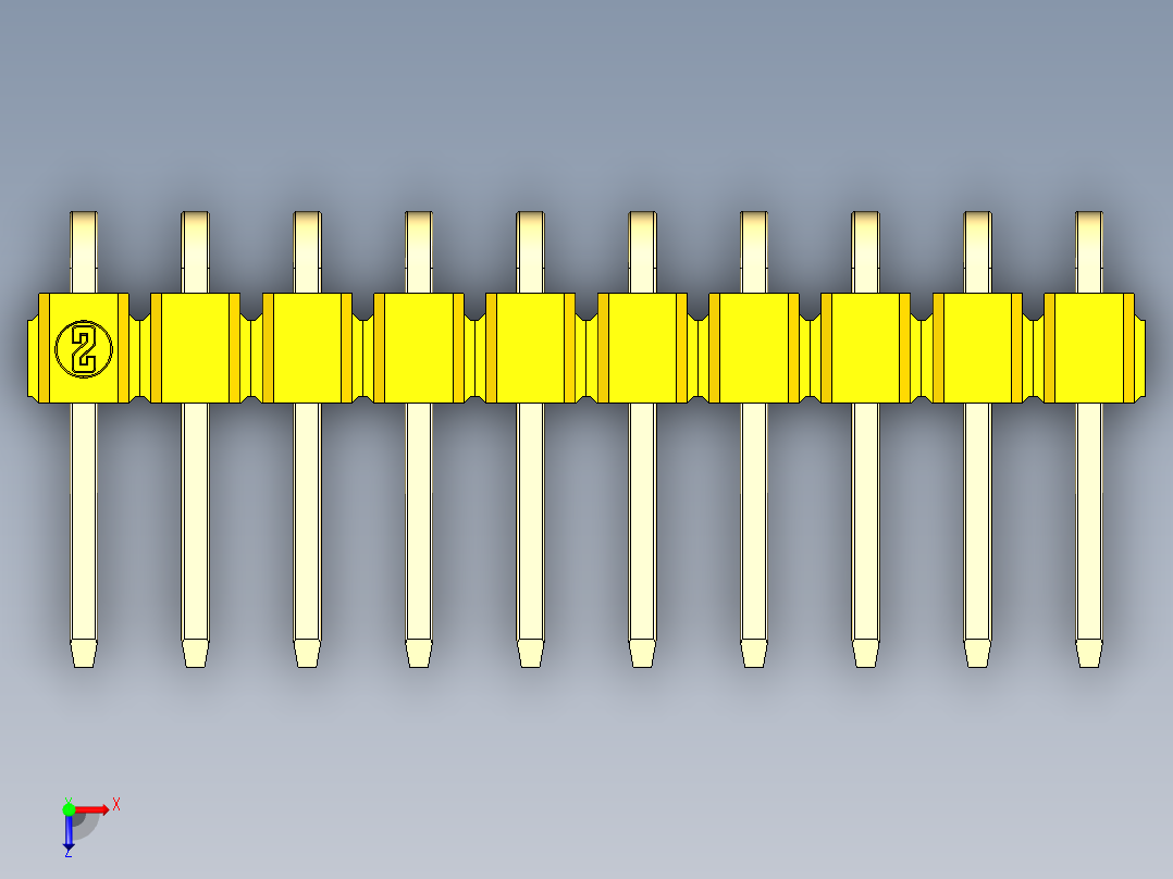 彩色公排针 100mil 2.54mm 系列-DS1022_yellow_1x10p_100mil_TypeD_rev1.0俯视图