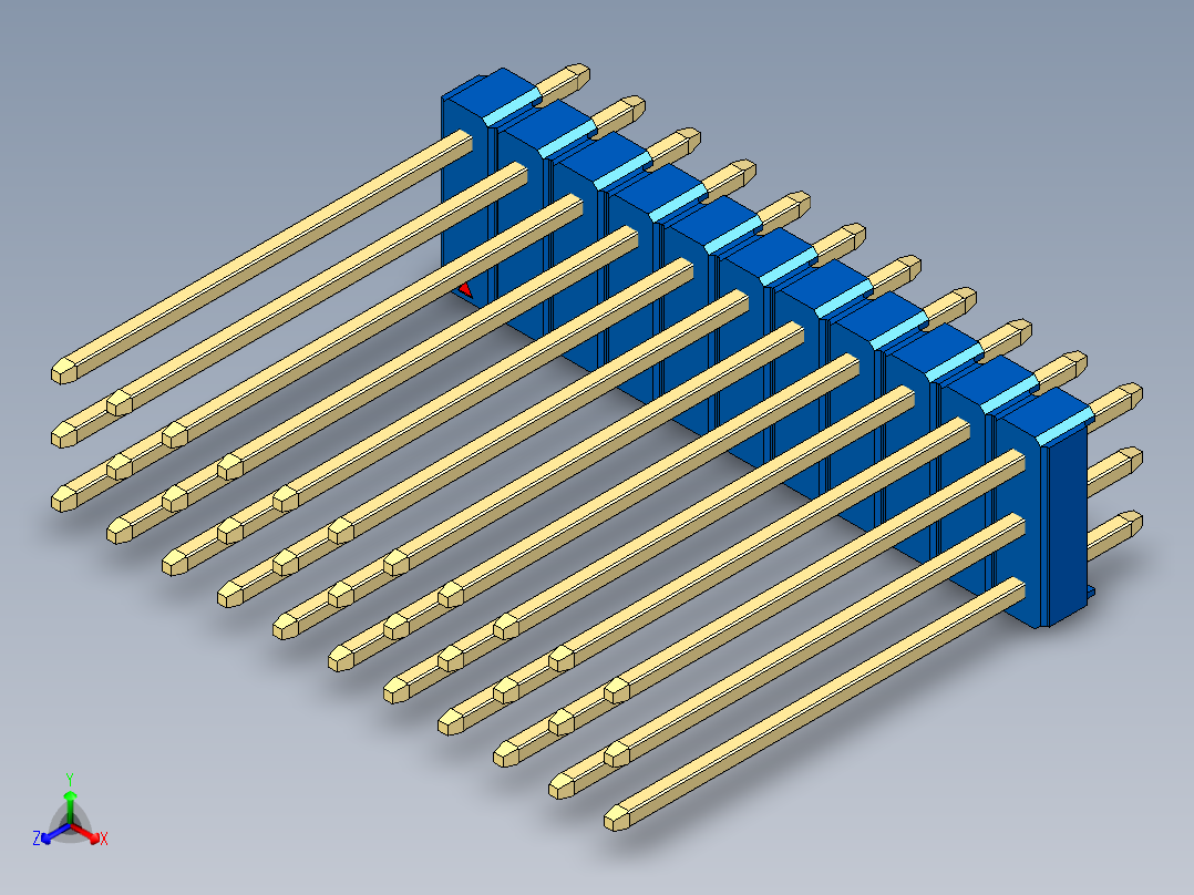 彩色公头100mil（2.54mm）系列-DS1021_blue_3x11p_100mil_Type19_rev1.0正等轴测图