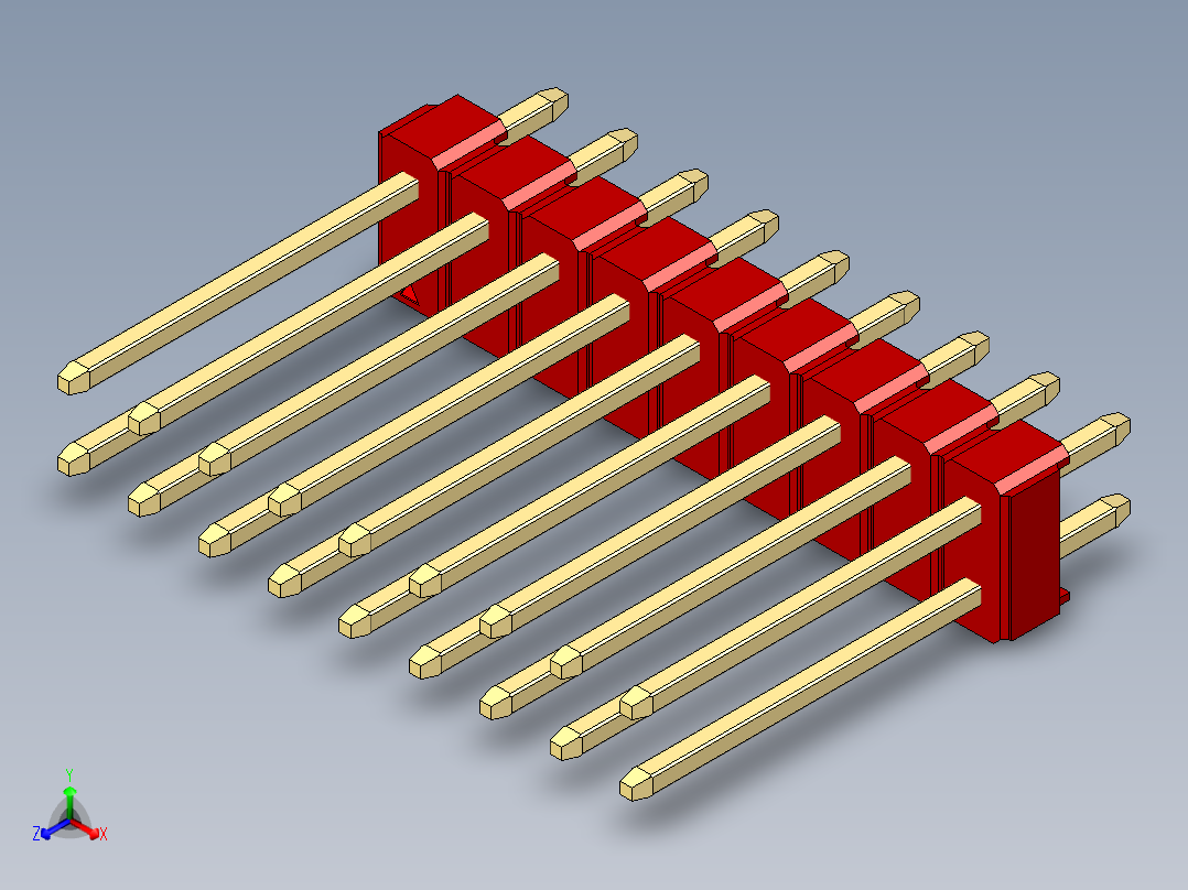彩色公头100mil（2.54mm）系列-DS1021_red_2x09p_100mil_Type5_rev1.0正等轴测图