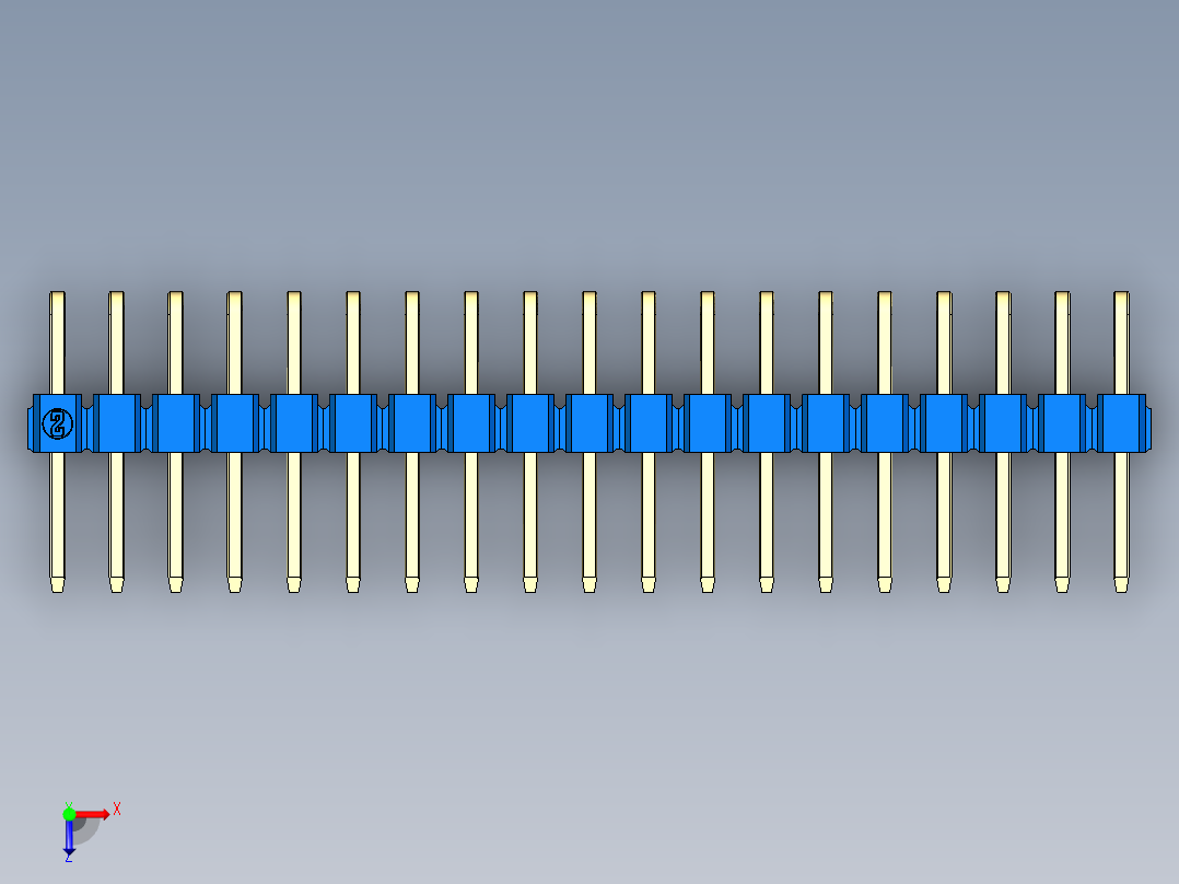 彩色公排针 100mil 2.54mm 系列-DS1022_blue_2x19p_100mil_TypeD_rev1.0俯视图