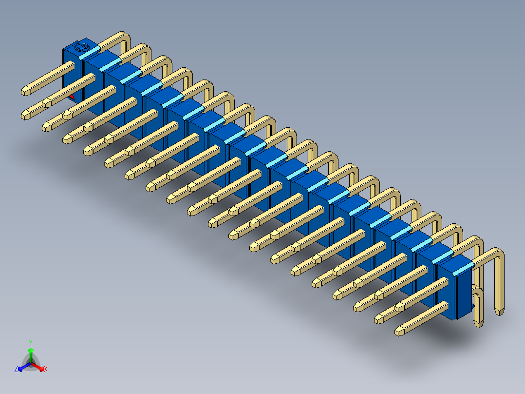彩色公排针 100mil 2.54mm 系列-DS1022_blue_2x19p_100mil_TypeD_rev1.0正等轴测图
