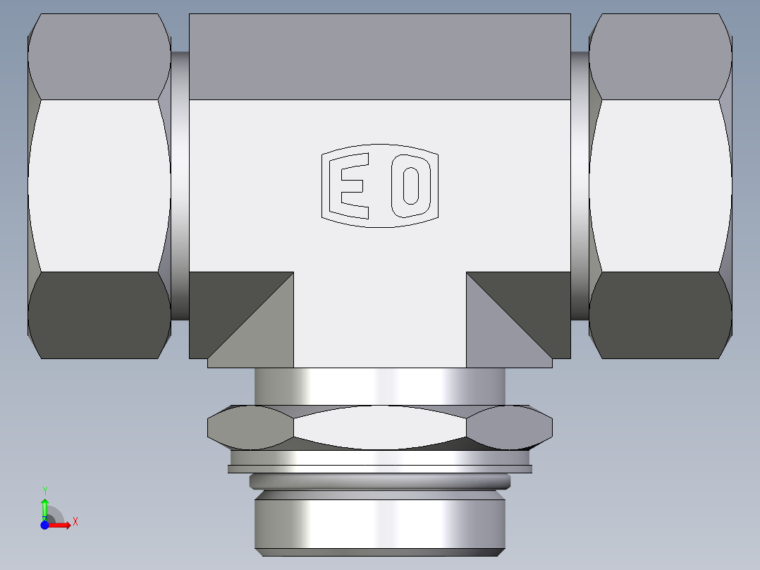 卡套式工业通用硬管接头EO_Adjustable_locknut_branch_tee_TEE35LMORCF前视图