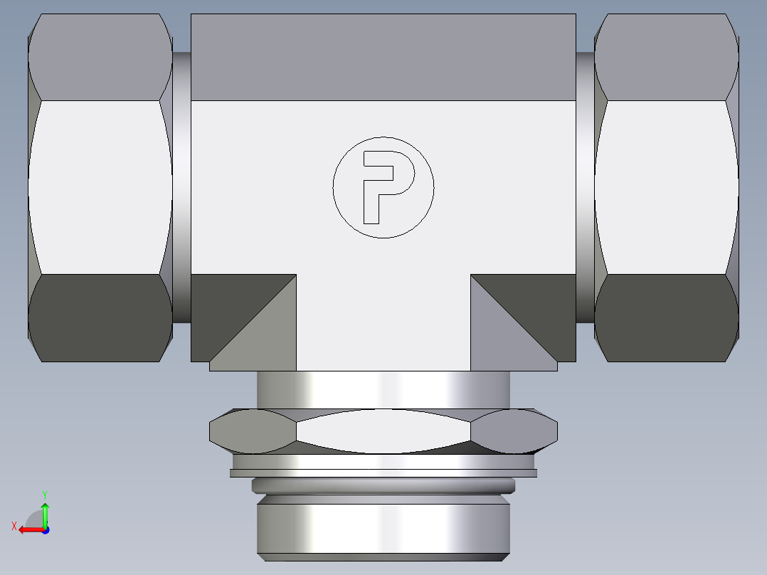 卡套式工业通用硬管接头EO_Adjustable_locknut_branch_tee_TEE35LMORCF后视图