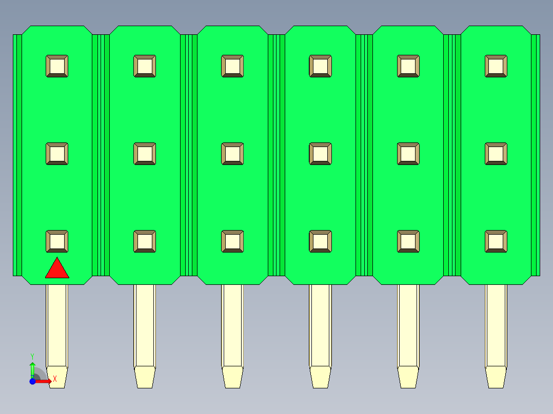 彩色公排针 100mil 2.54mm 系列-DS1022_green_3x06p_100mil_TypeD_rev1.0前视图