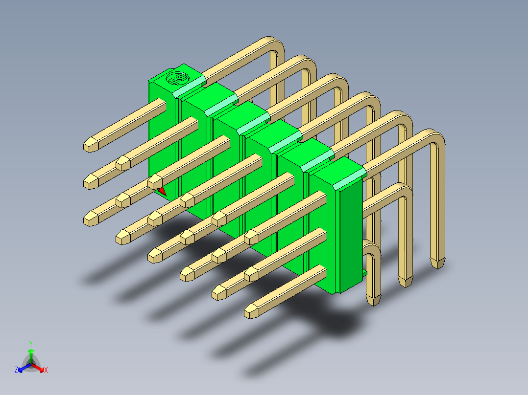 彩色公排针 100mil 2.54mm 系列-DS1022_green_3x06p_100mil_TypeD_rev1.0正等轴测图