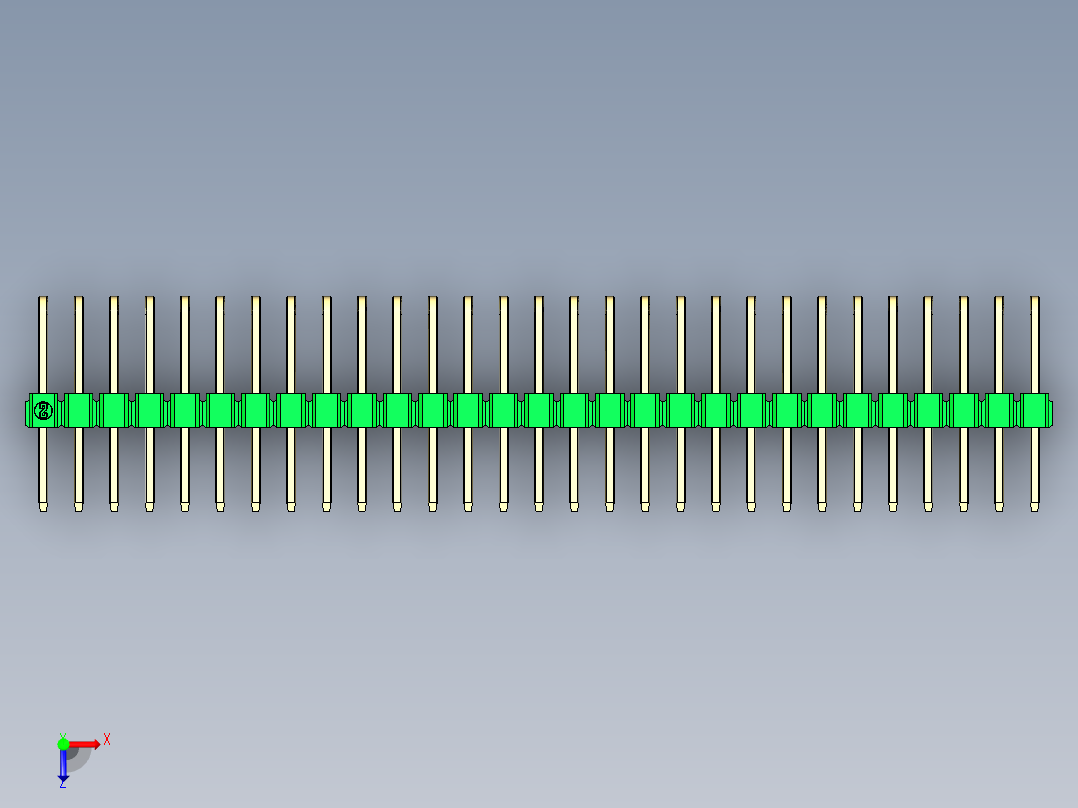 彩色公排针 100mil 2.54mm 系列-DS1022_green_3x29p_100mil_TypeD_rev1.0俯视图