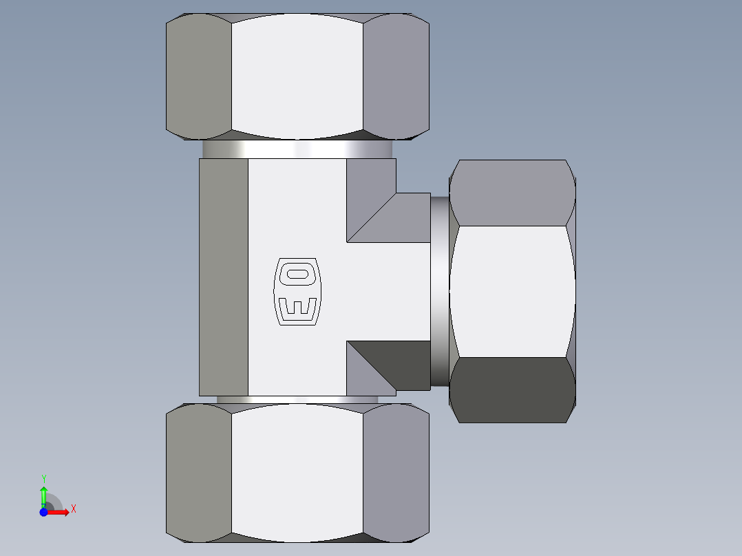 卡套式工业通用硬管接头EO_Swivel_nut_run_tee_EL22L71前视图
