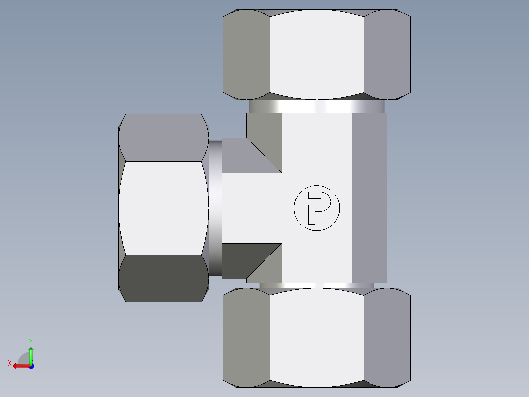 卡套式工业通用硬管接头EO_Swivel_nut_run_tee_EL22L71后视图