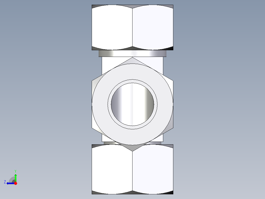 卡套式工业通用硬管接头EO_Swivel_nut_run_tee_EL22L71右视图