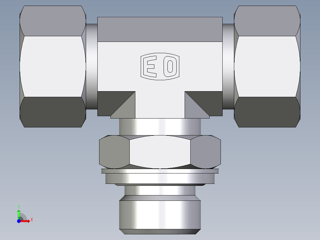 卡套式工业通用硬管接头EO_Adjustable_locknut_branch_tee_TEE15ZLRCF前视图