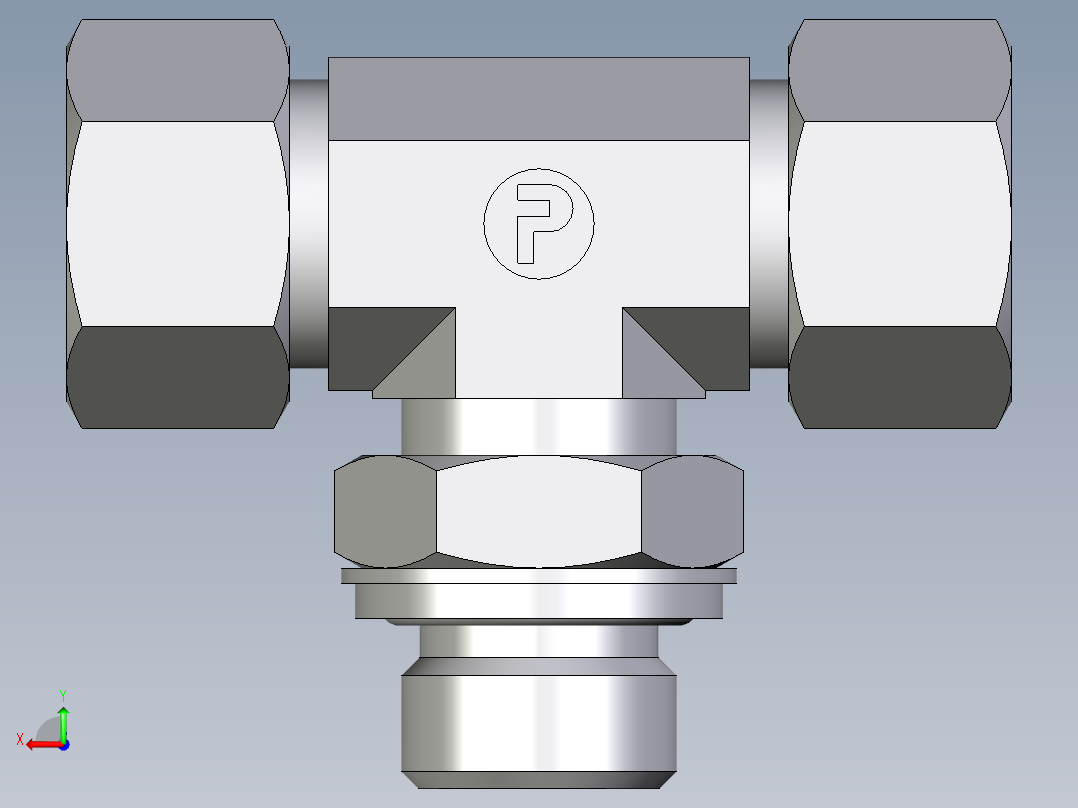 卡套式工业通用硬管接头EO_Adjustable_locknut_branch_tee_TEE15ZLRCF后视图