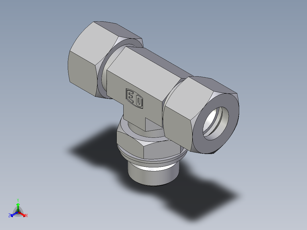 卡套式工业通用硬管接头EO_Adjustable_locknut_branch_tee_TEE15ZLRCF正等轴测图