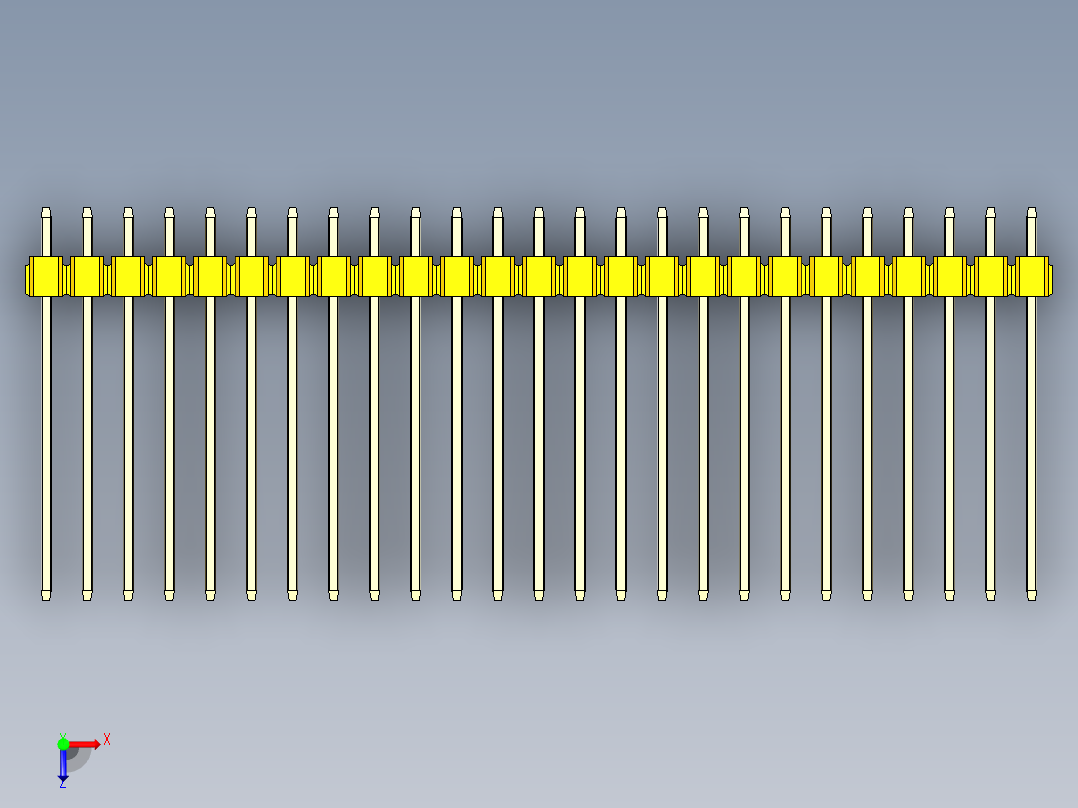 彩色公头100mil（2.54mm）系列-DS1021_yellow_1x25p_100mil_Type19_rev1.0俯视图