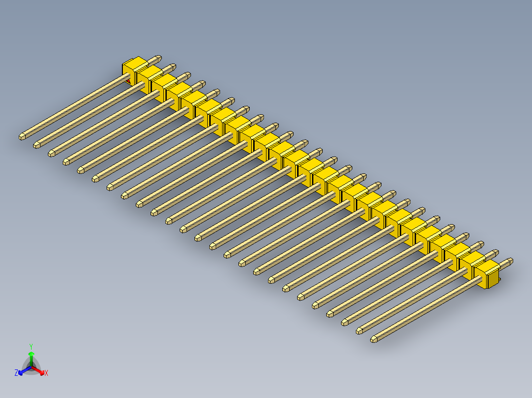 彩色公头100mil（2.54mm）系列-DS1021_yellow_1x25p_100mil_Type19_rev1.0正等轴测图