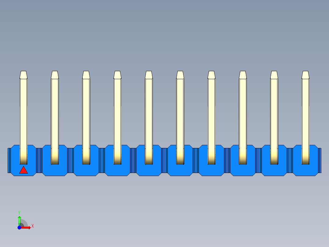 彩色公排针 100mil 2.54mm 系列-DS1022_blue_10p_100mil_TypeU_rev1.0前视图