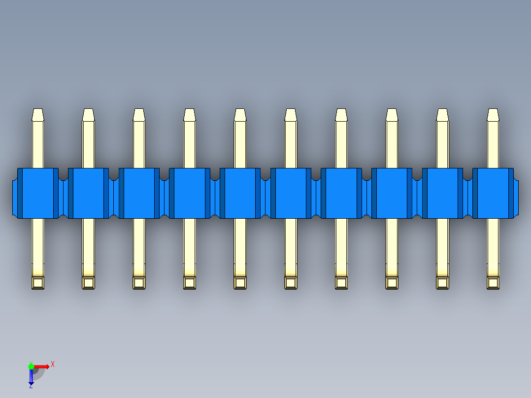 彩色公排针 100mil 2.54mm 系列-DS1022_blue_10p_100mil_TypeU_rev1.0俯视图