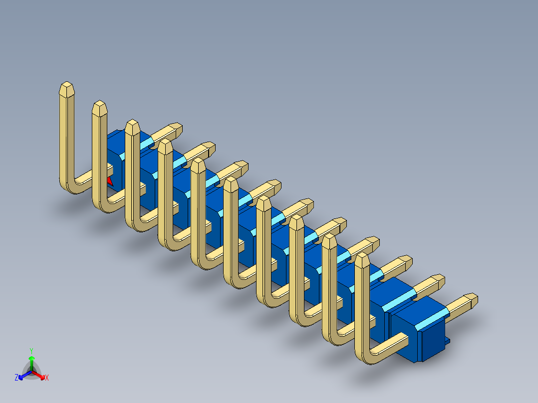 彩色公排针 100mil 2.54mm 系列-DS1022_blue_10p_100mil_TypeU_rev1.0正等轴测图
