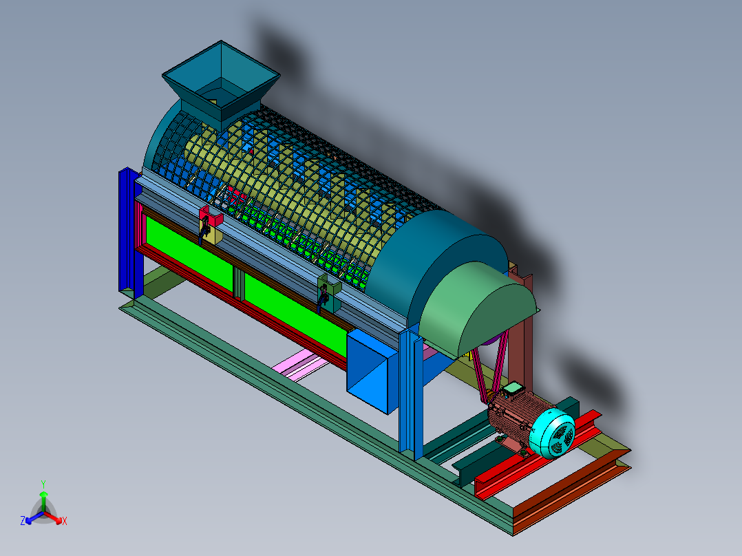滚筒塑料片料粉干燥机正等轴测图