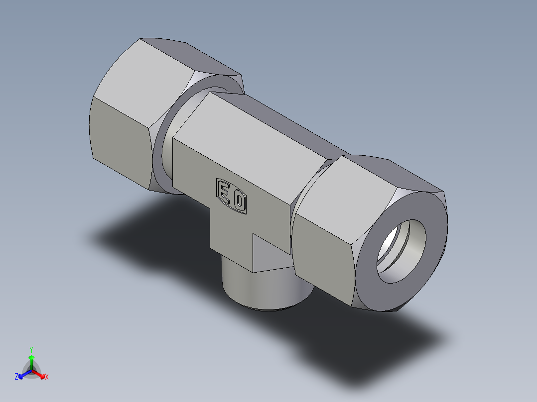 卡套式工业通用硬管接头EO_Male_stud_run_tee_TE16SR71正等轴测图