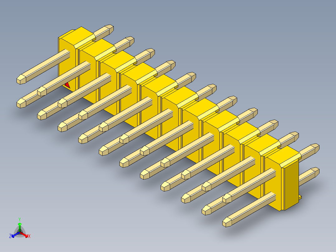 彩色公头100mil（2.54mm）系列-DS1021_yellow_2x11p_100mil_Type1_rev1.0正等轴测图