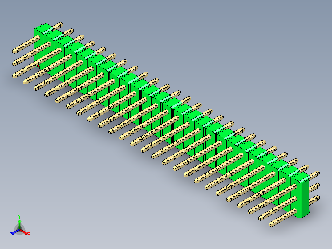 彩色公头100mil（2.54mm）系列-DS1021_green_3x25p_100mil_Type1_rev1.0正等轴测图