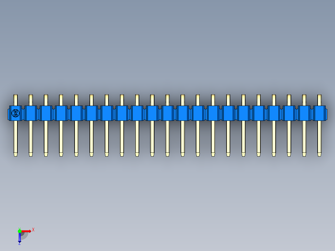 彩色公排针 100mil 2.54mm 系列-DS1022_blue_1x21p_100mil_TypeD_rev1.0俯视图