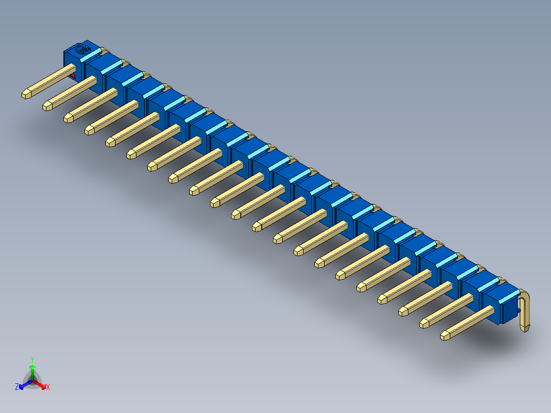 彩色公排针 100mil 2.54mm 系列-DS1022_blue_1x21p_100mil_TypeD_rev1.0正等轴测图