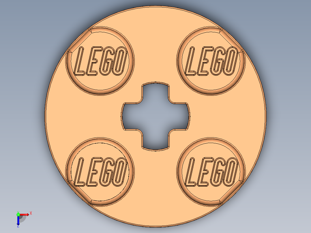 乐高零件 4032 板 2 x 2 圆形-4032 Medium Orange Plate 2 x 2 Round.SLDPRT俯视图