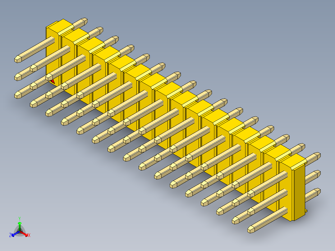 彩色公头100mil（2.54mm）系列-DS1021_yellow_3x16p_100mil_Type1_rev1.0正等轴测图