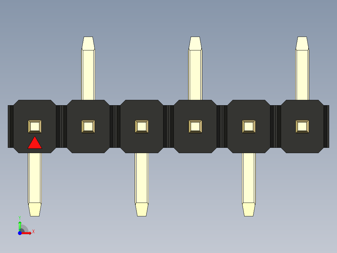 彩色公排针 100mil 2.54mm 系列-DS1022_black_06p_100mil_Type_SMT_R2_rev1.0前视图