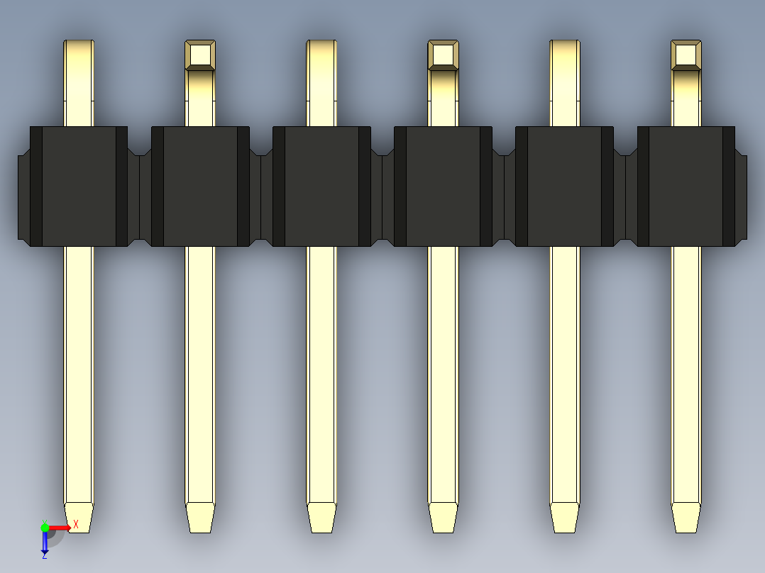 彩色公排针 100mil 2.54mm 系列-DS1022_black_06p_100mil_Type_SMT_R2_rev1.0俯视图