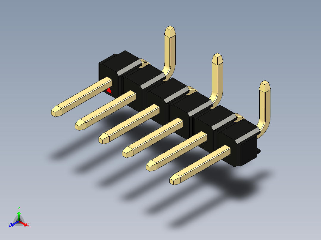 彩色公排针 100mil 2.54mm 系列-DS1022_black_06p_100mil_Type_SMT_R2_rev1.0正等轴测图