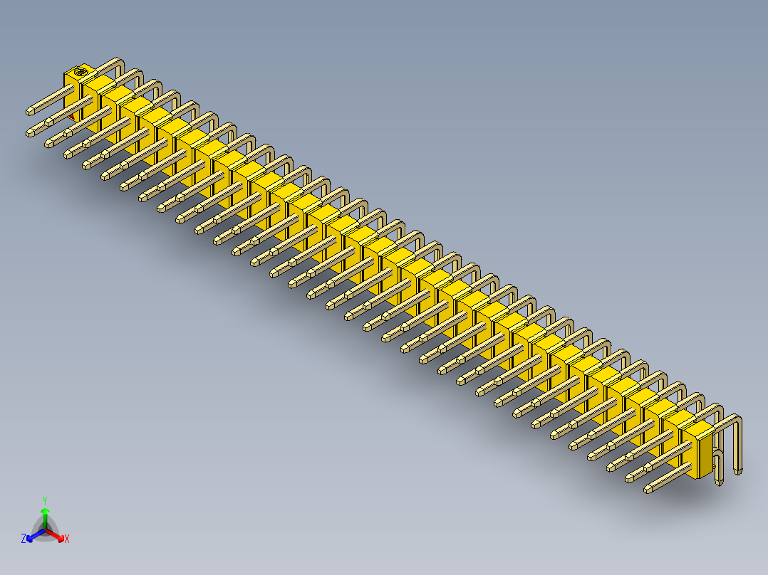 彩色公排针 100mil 2.54mm 系列-DS1022_yellow_2x34p_100mil_TypeD_rev1.0正等轴测图