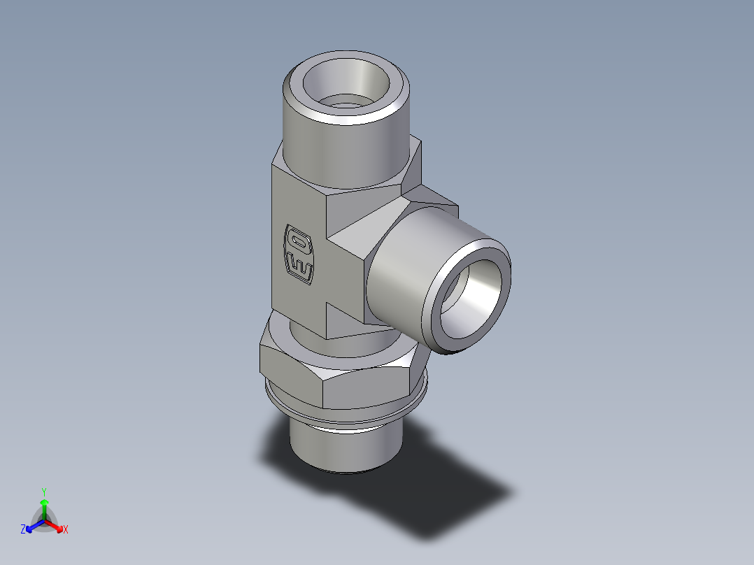卡套式工业通用硬管接头EO_Adjustable_locknut_run_tee_LEE10SMOROMDCF正等轴测图