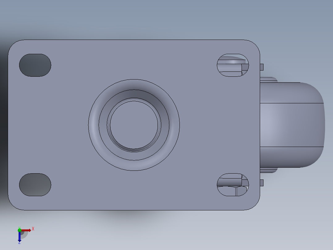 标准脚轮-WH-5013-76 3in SWIVEL PLATE MOUNTING H=108 45x75mm pitch俯视图