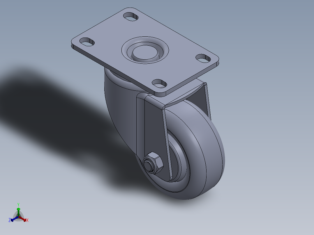 标准脚轮-WH-5013-76 3in SWIVEL PLATE MOUNTING H=108 45x75mm pitch正等轴测图