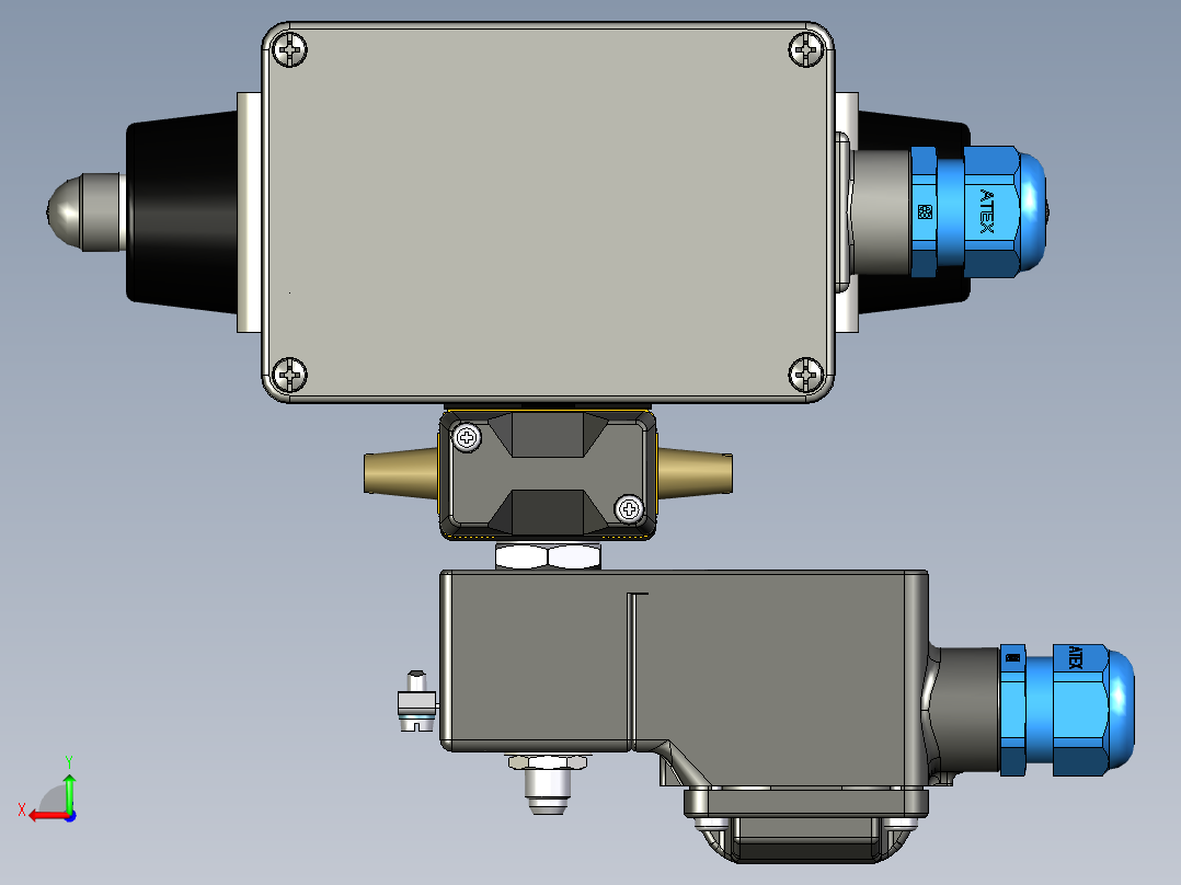 带气动执行器和3-2通阀的2通球阀后视图