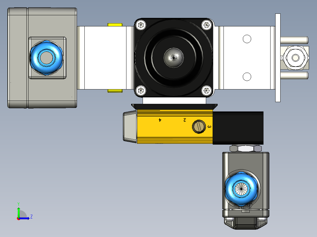 带气动执行器和3-2通阀的2通球阀左视图