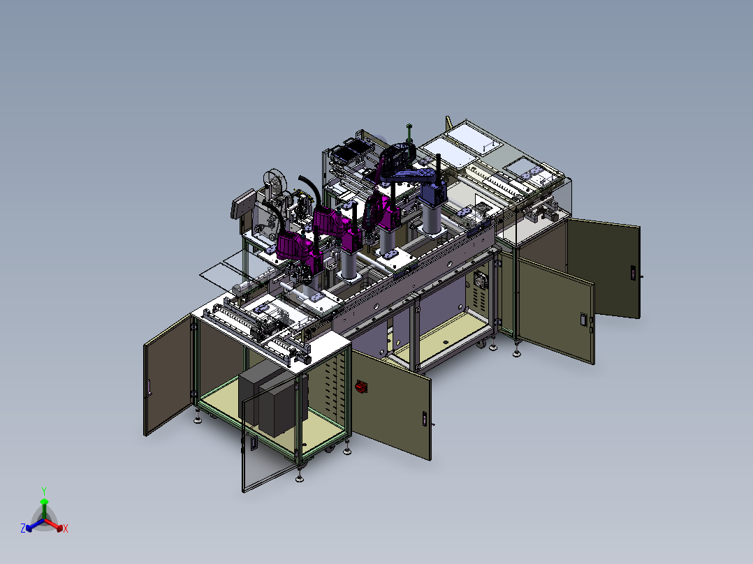 全自动直线循环生产线（sw12可编辑+工程图）正等轴测图